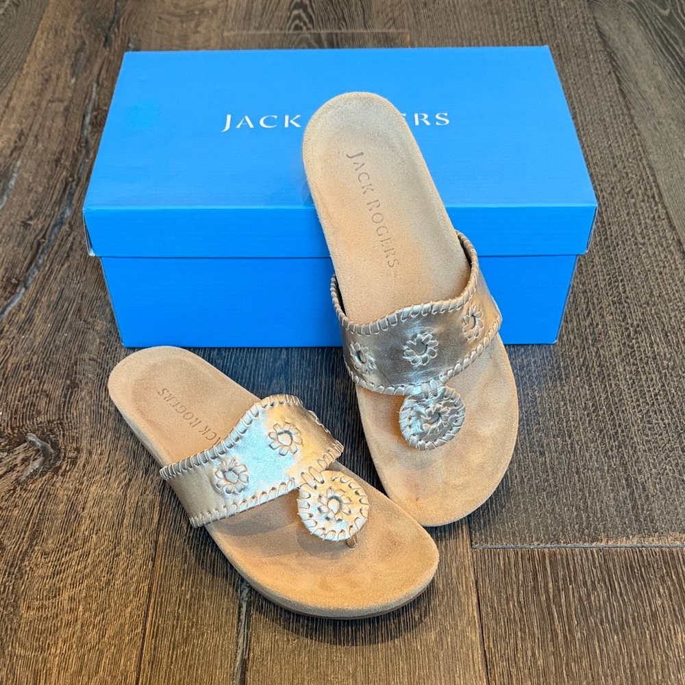 Jack Rogers Gold Metallic Leather Comfort Sandals